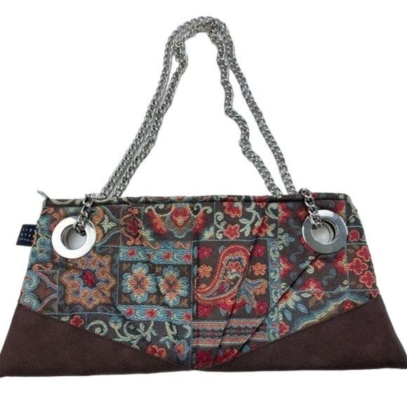 1154 Lill Studio Brown Pleated Patchwork Shoulder Crossbody Bag - Picture 1 of 8